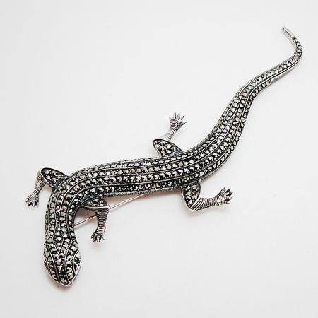 Large Lizard Salamander Marcasite Brooch - Click Image to Close